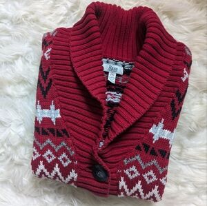 G.H. Bass & Co. Red Patterned Chunky Knit Button Up Sweater, Size Medium